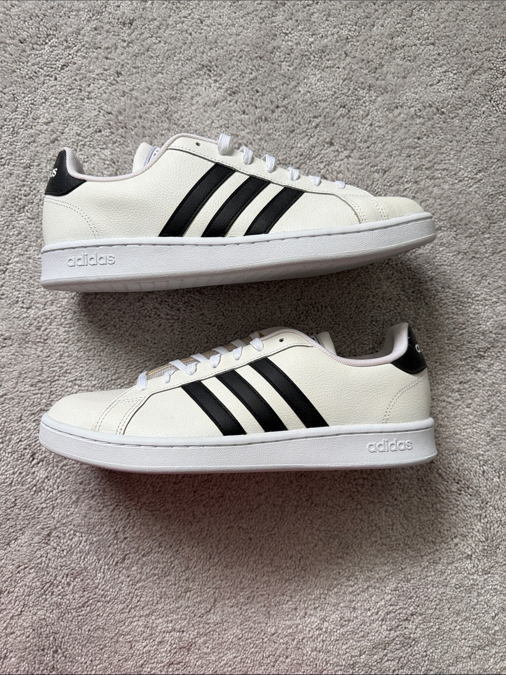 Men Adidas White Sneakers with Black Three Stripes